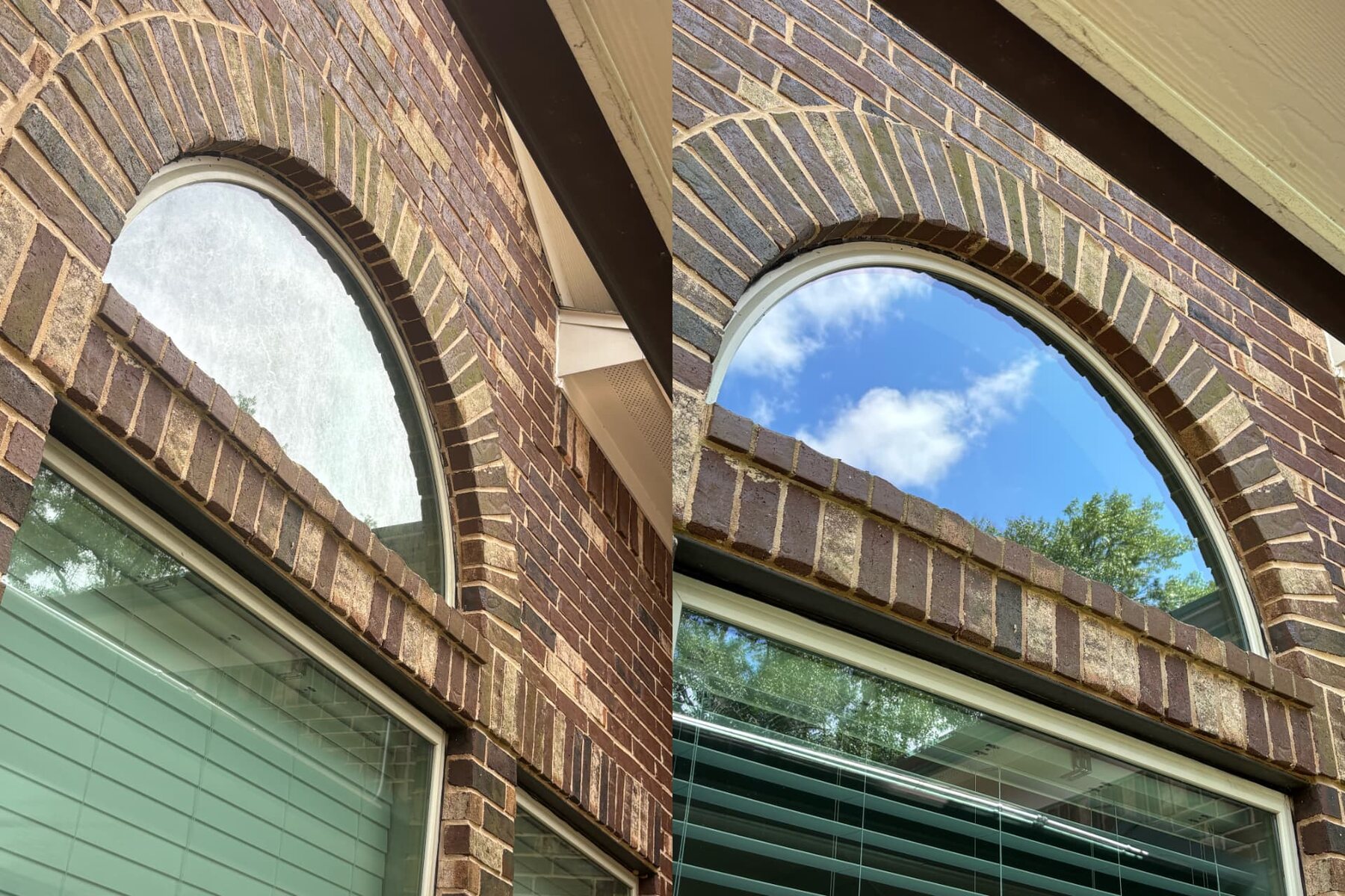 Arched window before and after cleaning